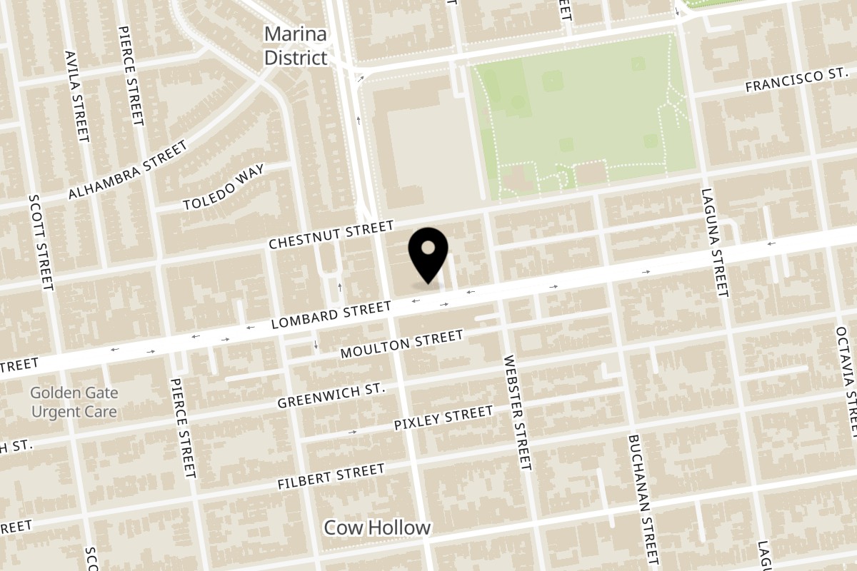 Map showing the location of Westwood San Francisco on 2036 Lombard St in San Francisco